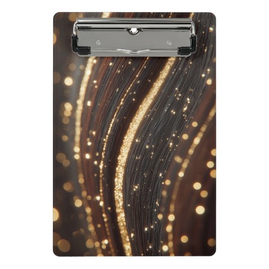 ダーククルミの木目ときらめく金ゴールド川 ミニクリップボード (正面)