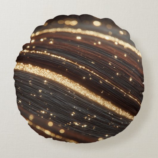 ダーククルミの木目ときらめく金ゴールド川 ラウンドクッション (正面)