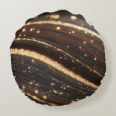 ダーククルミの木目ときらめく金ゴールド川 ラウンドクッション (裏面)