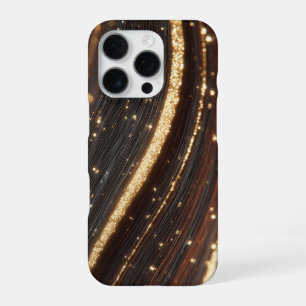 ダーククルミの木目ときらめく金ゴールド川 iPhone 16 PROケース