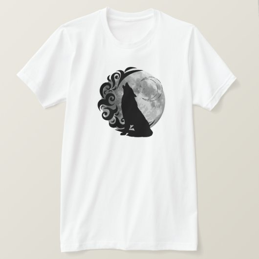 ダーククールウルフブラックフルムーンスターレトロ魔法 Tシャツ (デザイン正面)