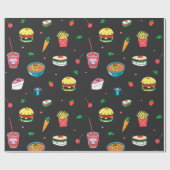 ダークグカラフルレイのかわいいフードパターン ラッピングペーパー (フラット)