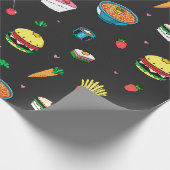 ダークグカラフルレイのかわいいフードパターン ラッピングペーパー (角)