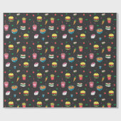 ダークグカラフルレイのかわいいフードパターン ラッピングペーパー (フラット)