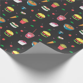 ダークグカラフルレイのかわいいフードパターン ラッピングペーパー