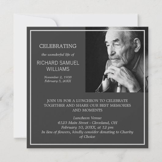 ダークグミニマルレー祝の生活カスタム写真 招待状 (正面)