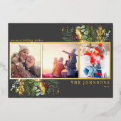 ダークグモダンレーメリークリスマスボタニカルフォト 箔シーズンカード (正面)