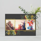 ダークグモダンレーメリークリスマスボタニカルフォト 箔シーズンカード (立ち正面)