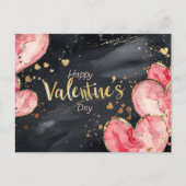 ダークグラウンド上のピンクと黄金のハートバレンタイン ポストカード (正面)