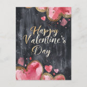 ダークグラウンド上のピンクと黄金のハートバレンタイン ポストカード (正面)