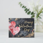 ダークグラウンド上のピンクと黄金のハートバレンタイン ポストカード (スタンド正面)