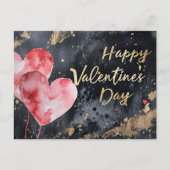 ダークグラウンド上のピンクと黄金のハートバレンタイン ポストカード (正面)