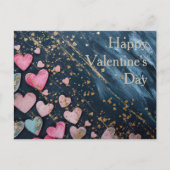 ダークグラウンド上のピンクと黄金のハートバレンタイン ポストカード (正面)