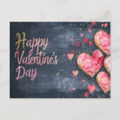 ダークグラウンド上のピンクと黄金のハートバレンタイン ポストカード (正面)