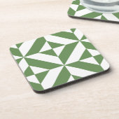 ダークグラスグリーン幾何デコキューブパターン コースター (左側)