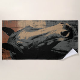 ダークグランジワイルドウェスタンスタイルの馬の肖像画デザイン ビーチタオル