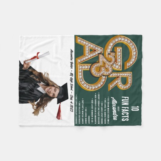 ダークグリーンおもしろいファクト&写真2023卒業 フリースブランケット (正面(横))