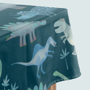 ダークグリーンかわいい恐竜のパターン テーブルクロス