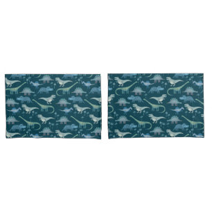 ダークグリーンかわいい恐竜のパターン 枕カバー