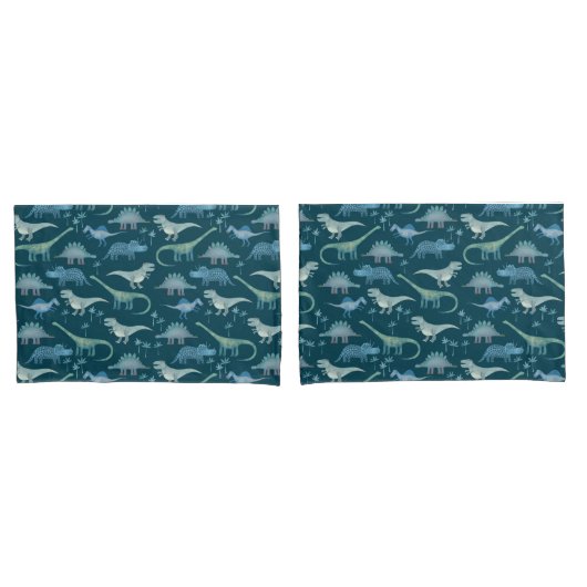 ダークグリーンかわいい恐竜のパターン 枕カバー (フロントセット)