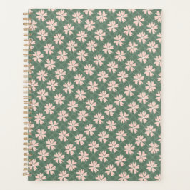 ダークグリーンかわいらしパステルピンクのフローラルパターン プランナー手帳