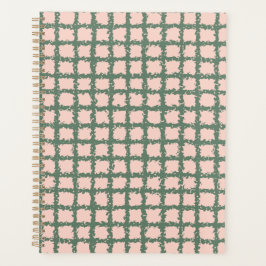 ダークグリーンかわいらしパステルピンクプレイドパターン プランナー手帳