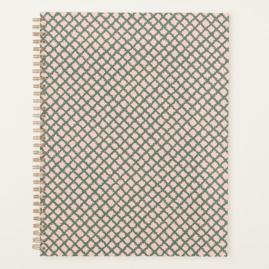 ダークグリーンかわいらしパステルピンクプレイドパターン プランナー手帳 (正面)