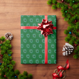 ダークグリーンとカラフルなクリスマスリース ラッピングペーパー