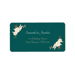 ダークグリーンとクリームバラ結婚の差出人住所 ラベル