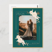 ダークグリーンとクリームバラ結婚の感謝 ポストカード (正面/裏面)