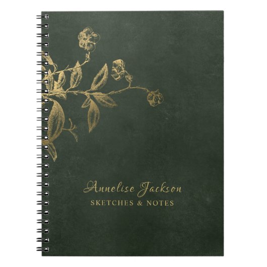 ダークグリーンとゴールドのエレガントなプロフェッショナル ノートブック (正面)