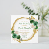 ダークグリーンとゴールドのエレガントな花の誕生日パーティー 招待状 (スタンド正面)