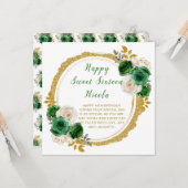 ダークグリーンとゴールドのエレガントな花 スイート16 カード (正面/裏面インサイチュ)