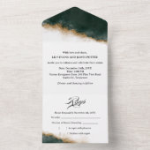 ダークグリーンとゴールドの水彩ウェディング オールインワン招待状 (内側)