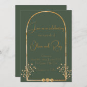 ダークグリーンとゴールドの結婚式招待状 招待状 (正面/裏面)