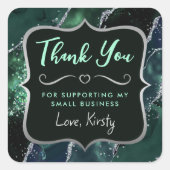 ダークグリーンとシルバーのグリッターがスモールビジネスを成長 スクエアシール (正面)