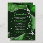 ダークグリーンとシルバーグリッターアゲートキンセアニェラ 招待状 (正面/裏面)