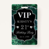 ダークグリーンとシルバーグリッターアゲート誕生日VIP バッジ (裏面)