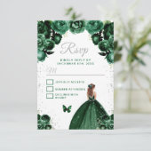 ダークグリーンとシルバーブラウンのヘアプリンセス 出欠カード (スタンド正面)