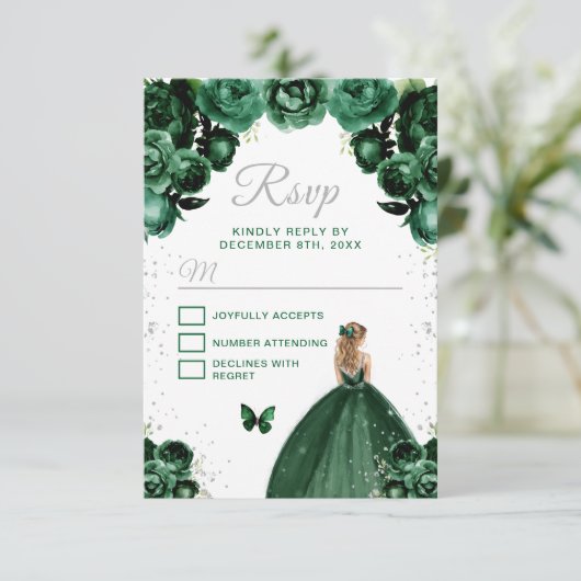 ダークグリーンとシルバーブロンドヘアプリンセス 出欠カード (スタンド正面)