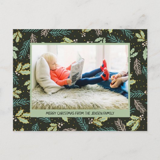 ダークグリーンとセージ葉グリーンのクリスマス2写真 シーズンポストカード (正面)