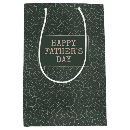 ダークグリーンとタン幾何学プリント父の日 ミディアムペーパーバッグ (正面)