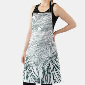 ダークグリーンとティール(緑がかった色)モンステラ離れのとライリーの輪郭 エプロン (インサイチュ)