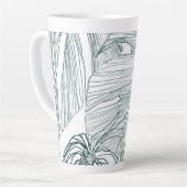 ダークグリーンとティール（緑がかった色）モンステラ離れのとライリーの輪郭 カフェラテマグ (左アングル)