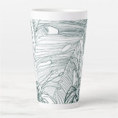 ダークグリーンとティール（緑がかった色）モンステラ離れのとライリーの輪郭 カフェラテマグ (正面)