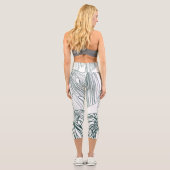 ダークグリーンとティール（緑がかった色）モンステラ離れのとライリーの輪郭 カプリレギンス (裏面)