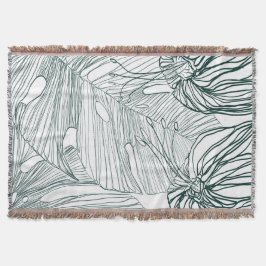 ダークグリーンとティール（緑がかった色）モンステラ離れのとライリーの輪郭 スローブランケット