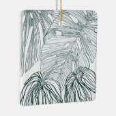 ダークグリーンとティール（緑がかった色）モンステラ離れのとライリーの輪郭 セラミックオーナメント (右)