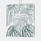 ダークグリーンとティール（緑がかった色）モンステラ離れのとライリーの輪郭 セラミックオーナメント (左)