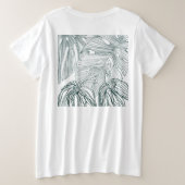 ダークグリーンとティール(緑がかった色)モンステラ離れのとライリーの輪郭 プラスサイズTシャツ (デザイン裏面)